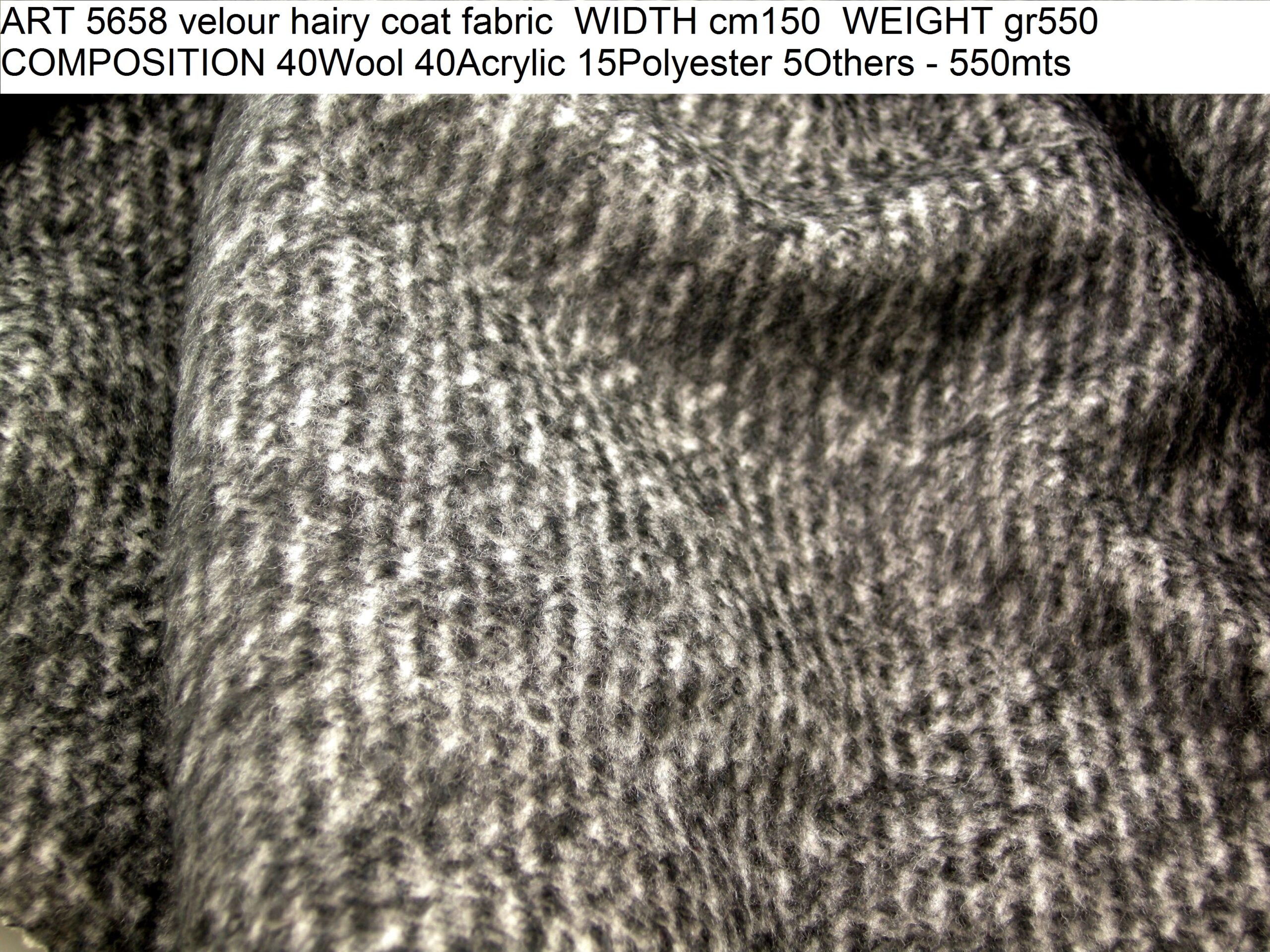 ART 5658 velour hairy coat fabric WIDTH cm150 WEIGHT gr550 COMPOSITION 40Wool 40Acrylic 15Polyester 5Others - 550mts