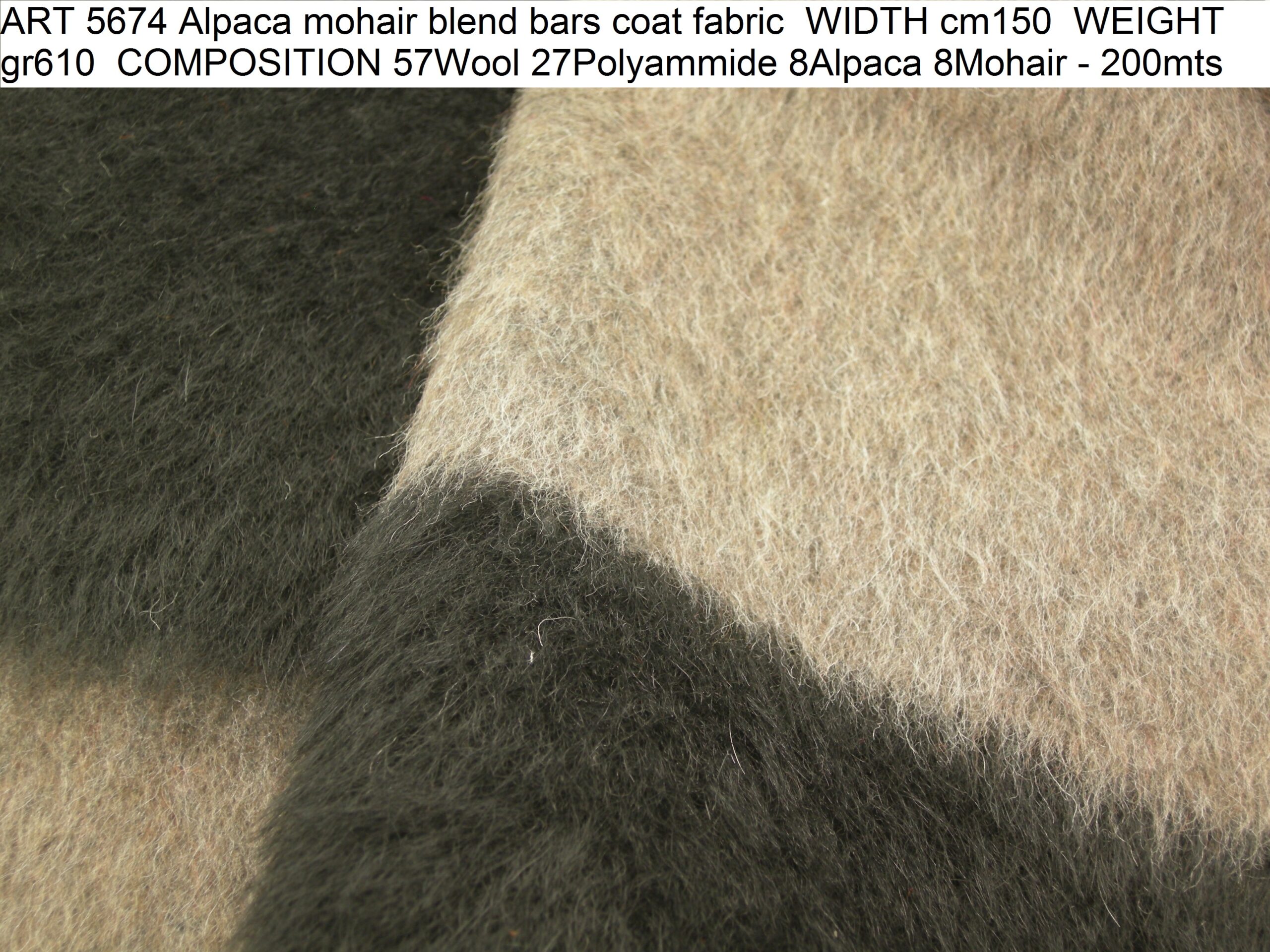 ART 5674 Alpaca mohair blend bars coat fabric WIDTH cm150 WEIGHT gr610 COMPOSITION 57Wool 27Polyammide 8Alpaca 8Mohair - 200mts