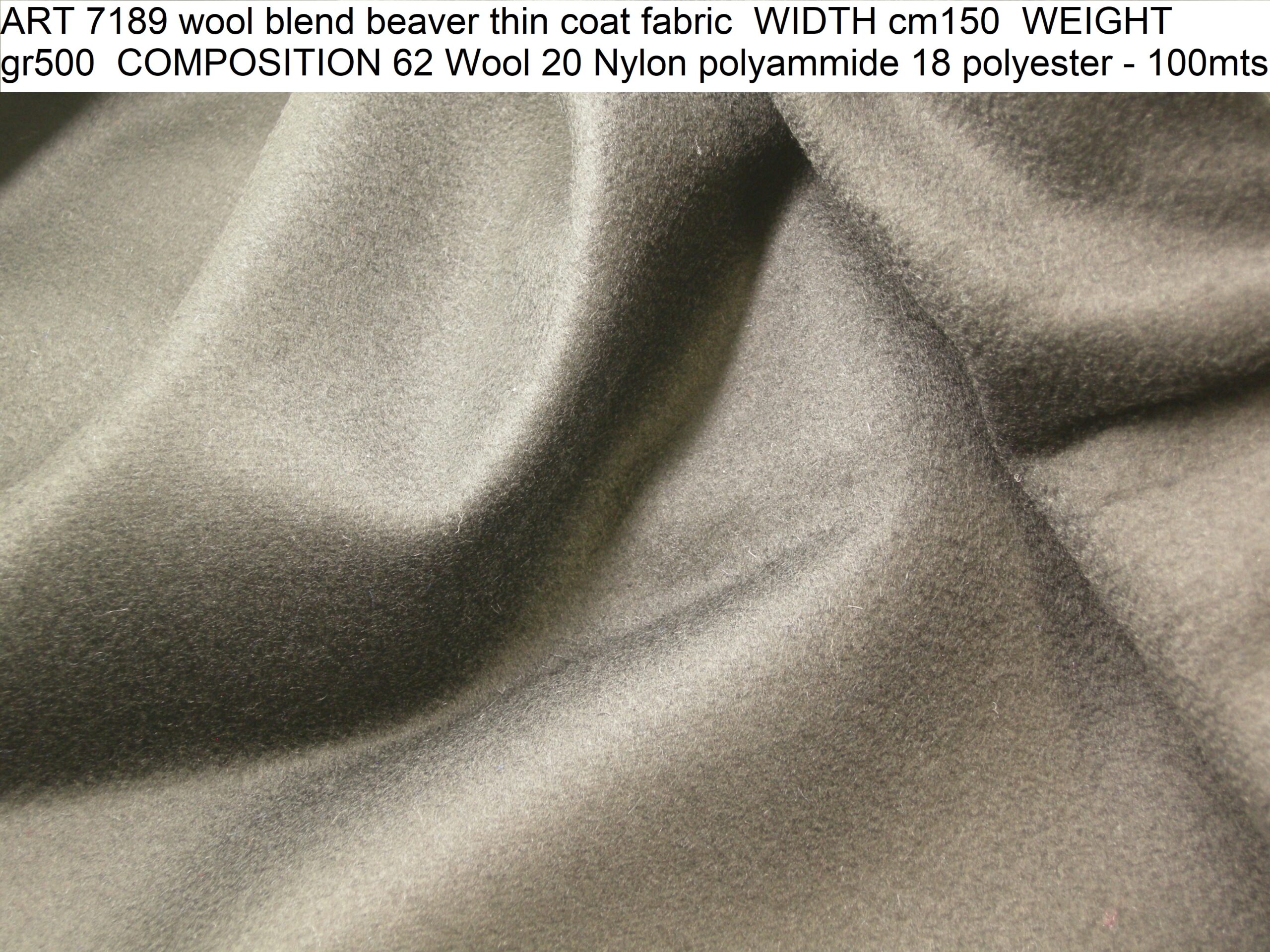 ART 7189 wool blend beaver thin coat fabric WIDTH cm150 WEIGHT gr500 COMPOSITION 62 Wool 20 Nylon polyammide 18 polyester - 100mts