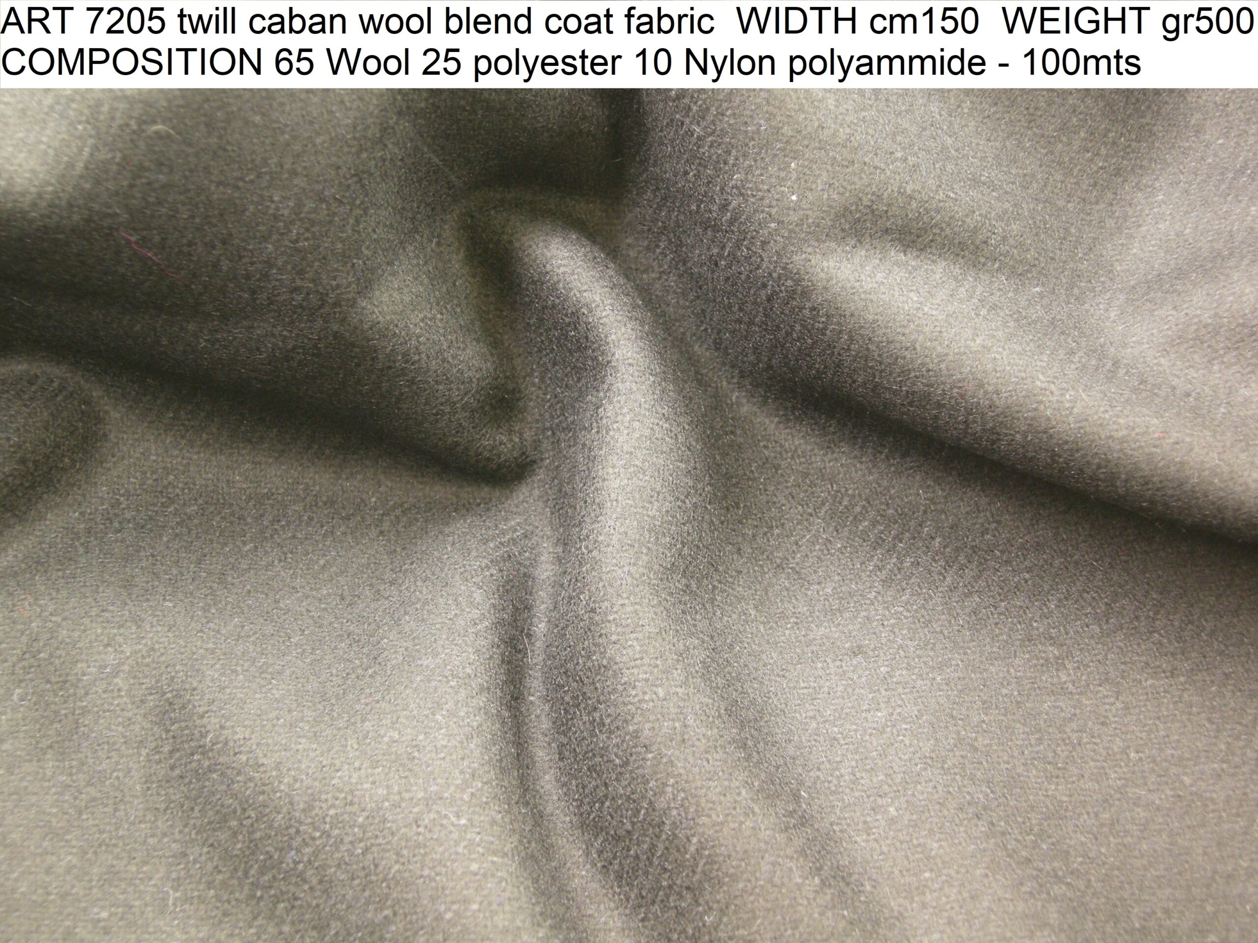 ART 7205 twill caban wool blend coat fabric WIDTH cm150 WEIGHT gr500 COMPOSITION 65 Wool 25 polyester 10 Nylon polyammide - 100mts