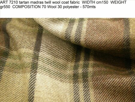 ART 7210 tartan madras twill wool coat fabric WIDTH cm150 WEIGHT gr550 COMPOSITION 70 Wool 30 polyester – 570mts