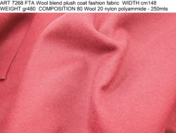 ART 7268 FTA Wool blend plush coat fashion fabric WIDTH cm148 WEIGHT gr480 COMPOSITION 80 Wool 20 nylon polyammide - 250mts