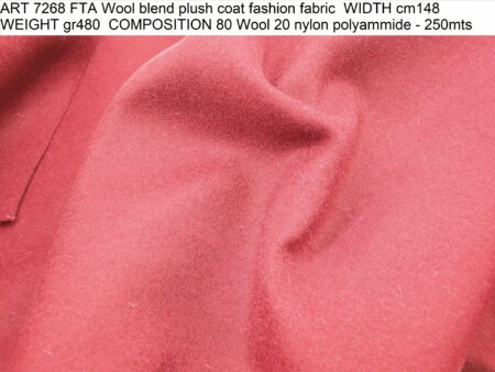 ART 7268 FTA Wool blend plush coat fashion fabric WIDTH cm148 WEIGHT gr480 COMPOSITION 80 Wool 20 nylon polyammide - 250mts