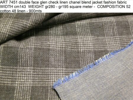 ART 7451 double face glen check linen chanel blend jacket fashion fabric WIDTH cm143 WEIGHT gr280 - gr195 square meter - COMPOSITION 52 cotton 48 linen - 900mts