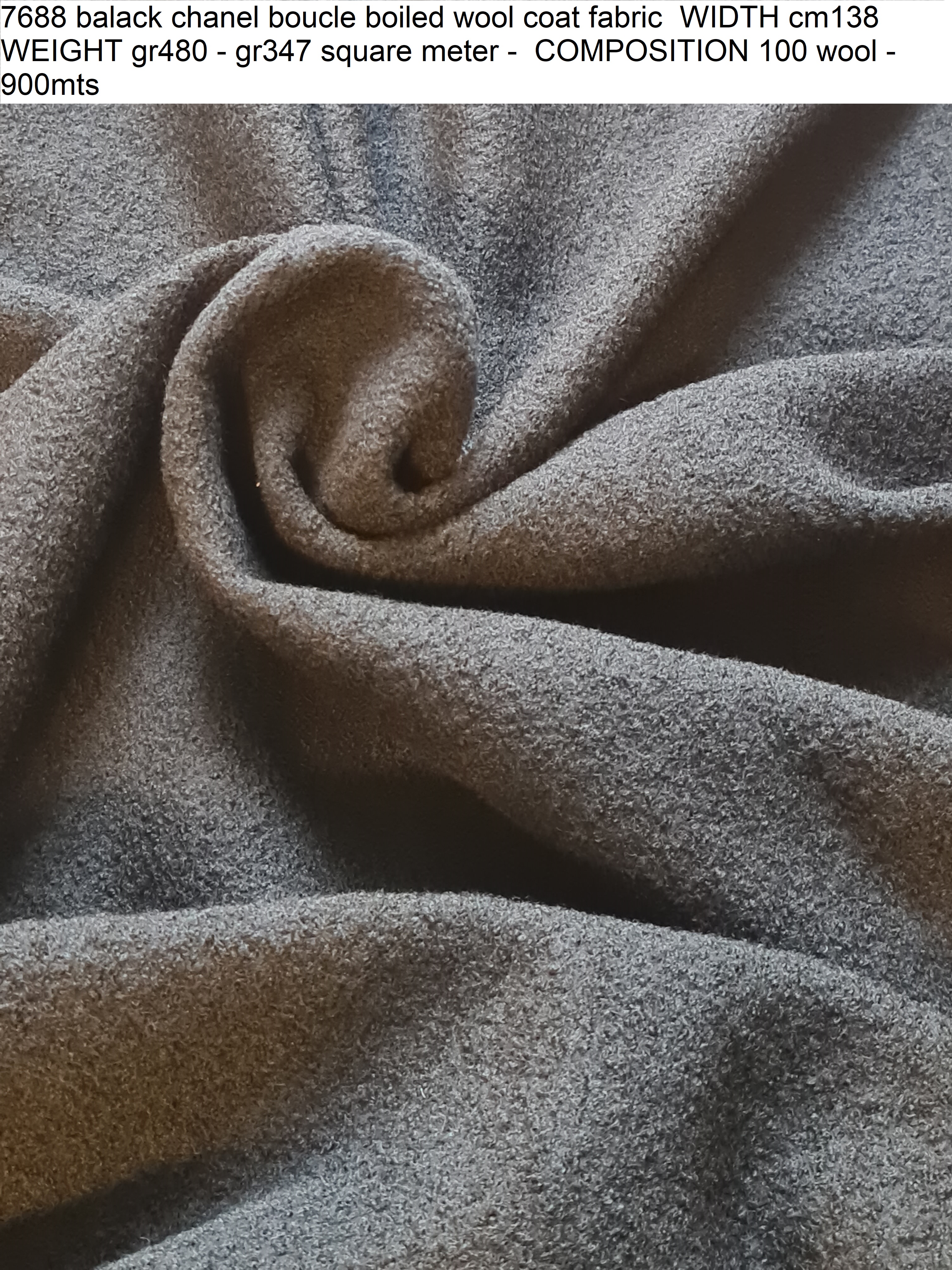 7688 balack chanel boucle boiled wool coat fabric WIDTH cm138 WEIGHT gr480 - gr347 square meter - COMPOSITION 100 wool - 900mts