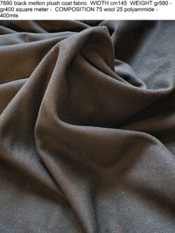 7690 black melton plush coat fabric WIDTH cm145 WEIGHT gr580 - gr400 square meter - COMPOSITION 75 wool 25 polyammide - 400mts