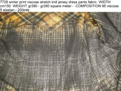 7728 winter print viscose stretch knit jersey dress pants fabric WIDTH cm150 WEIGHT gr390 - gr260 square meter - COMPOSITION 95 viscose 5 elastan - 200mts