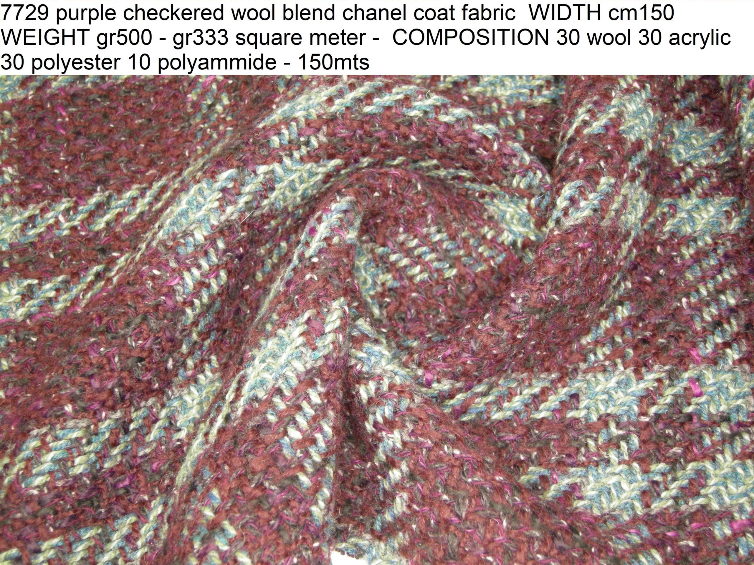 7729 purple checkered wool blend chanel coat fabric WIDTH cm150 WEIGHT gr500 - gr333 square meter - COMPOSITION 30 wool 30 acrylic 30 polyester 10 polyammide - 150mts