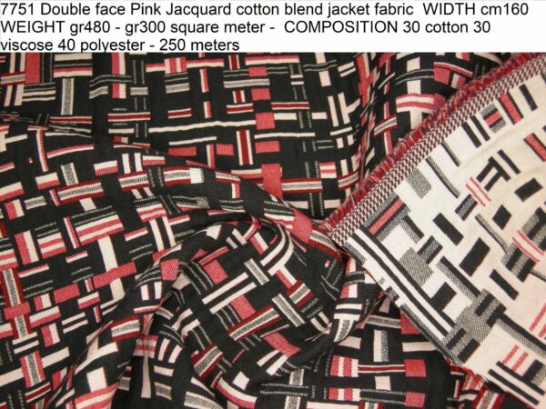 7751 Double face Pink Jacquard cotton blend jacket fabric WIDTH cm160 WEIGHT gr480 - gr300 square meter - COMPOSITION 30 cotton 30 viscose 40 polyester - 250 meters