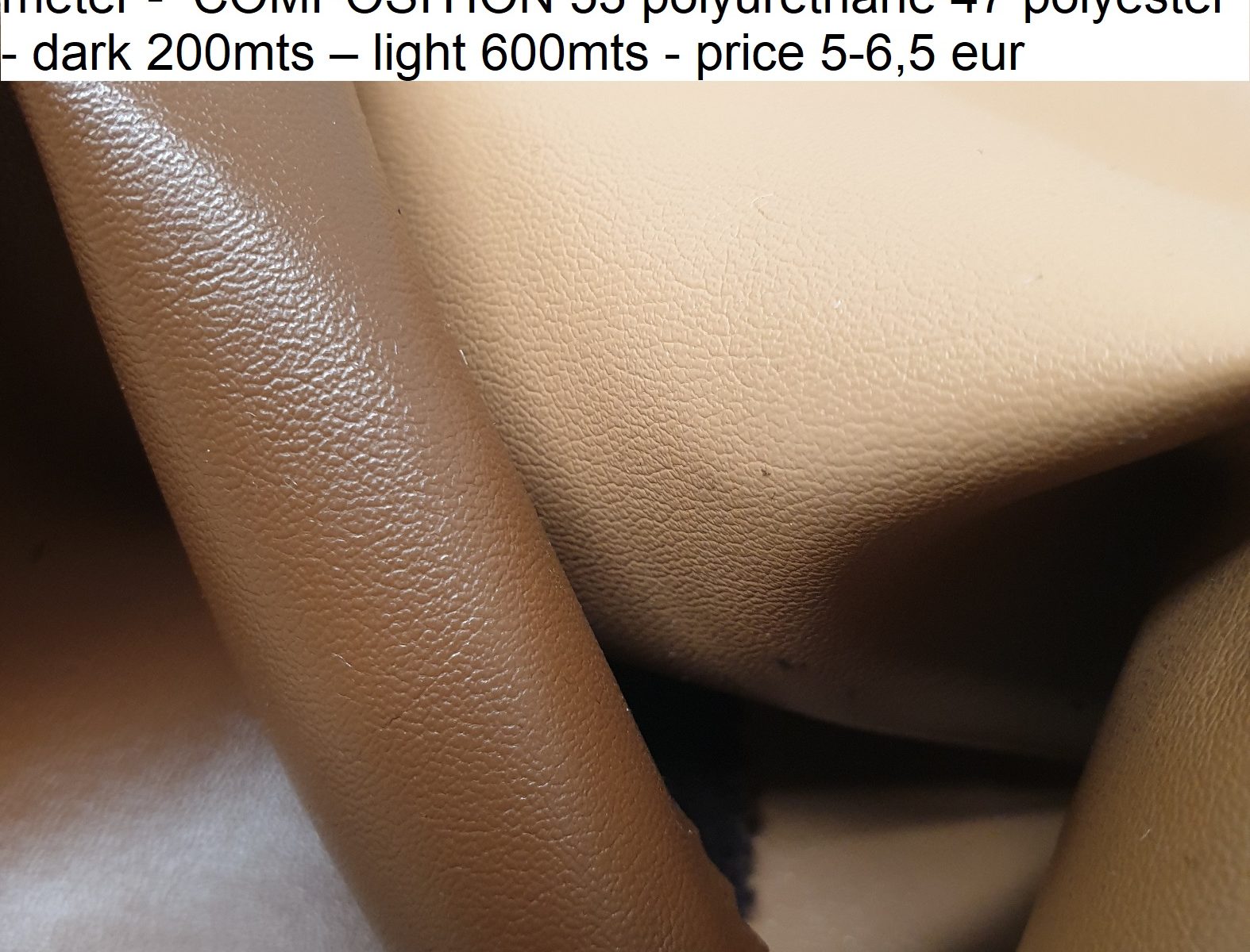 7868 ecoleather chamois backside for pants jackets skirts WIDTH cm130 WEIGHT gr440 - gr338 square meter - COMPOSITION 53 polyurethane 47 polyester - dark 200mts – light 600mts - price 5-6,5 eur
