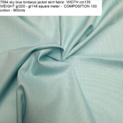 7994 sky blue birdseye jacket skirt fabric WIDTH cm135 WEIGHT gr200 - gr148 square meter - COMPOSITION 100 cotton - 900mts