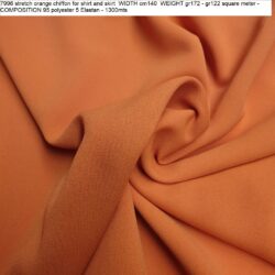 7996 stretch orange chiffon for shirt and skirt WIDTH cm140 WEIGHT gr172 - gr122 square meter - COMPOSITION 95 polyester 5 Elastan - 1300mts