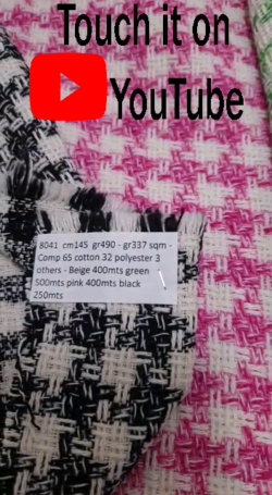 8041 Chanel glen check jacket coat cotton fabric cm145 gr490 gr337 sqm Comp 65 cotton 32 polyester 3 others Beige 400mts green 500mts pink 400mts black 250mts