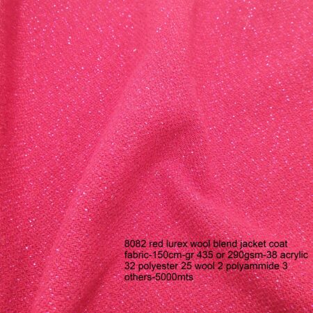 8082 red lurex wool blend jacket coat fabric-150cm-gr 435 or 290gsm-38 acrylic 32 polyester 25 wool 2 polyammide 3 others-5000mts
