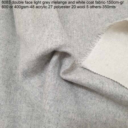 8083 double face light grey melange and white coat fabric-150cm-gr 600 or 400gsm-48 acrylic 27 polyester 20 wool 5 others-350mts