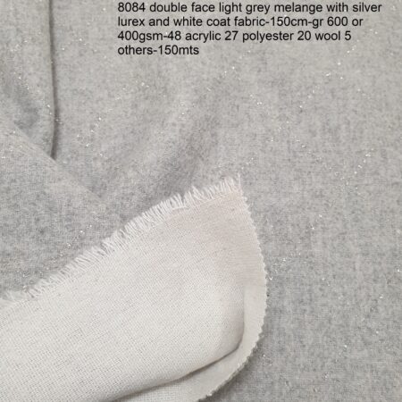 8084 double face light grey melange with silver lurex and white coat fabric-150cm-gr 600 or 400gsm-48 acrylic 27 polyester 20 wool 5 others-150mts