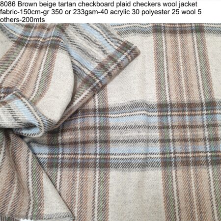 8086 Brown beige tartan checkboard plaid checkers wool jacket fabric-150cm-gr 350 or 233gsm-40 acrylic 30 polyester 25 wool 5 others-200mts