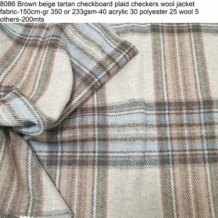 8086 Brown beige tartan checkboard plaid checkers wool jacket fabric-150cm-gr 350 or 233gsm-40 acrylic 30 polyester 25 wool 5 others-200mts