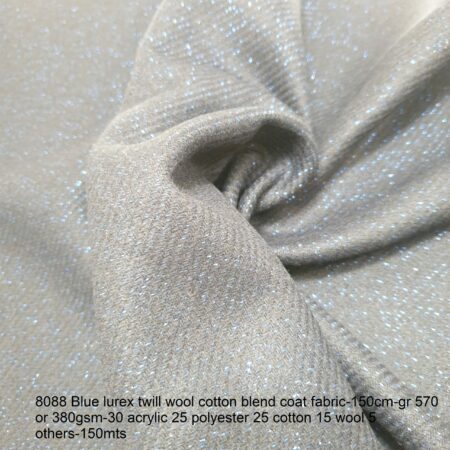 8088 Blue lurex twill wool cotton blend coat fabric-150cm-gr 570 or 380gsm-30 acrylic 25 polyester 25 cotton 15 wool 5 others-150mts
