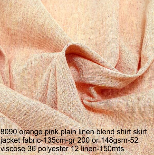 8090 orange pink plain linen blend shirt skirt jacket fabric-135cm-gr 200 or 148gsm-52 viscose 36 polyester 12 linen-150mts
