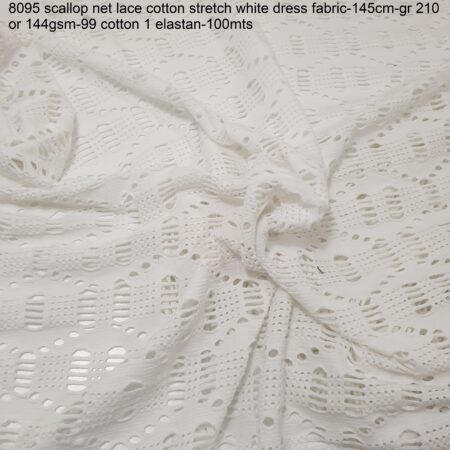 8095 scallop net lace cotton stretch white dress fabric-145cm-gr 210 or 144gsm-99 cotton 1 elastan-100mts