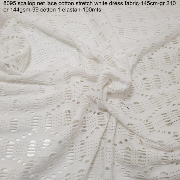 8095 scallop net lace cotton stretch white dress fabric-145cm-gr 210 or 144gsm-99 cotton 1 elastan-100mts