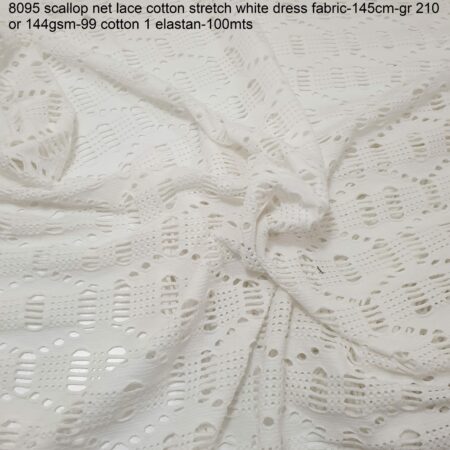 8095 scallop net lace cotton stretch white dress fabric-145cm-gr 210 or 144gsm-99 cotton 1 elastan-100mts