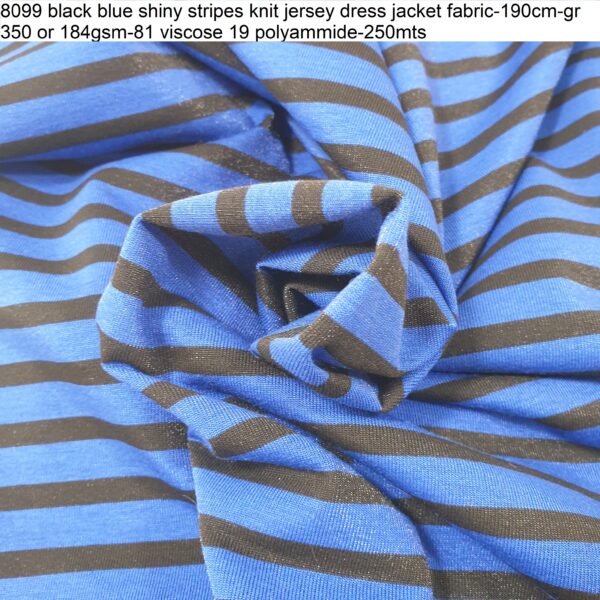 8099 black blue shiny stripes knit jersey dress jacket fabric-190cm-gr 350 or 184gsm-81 viscose 19 polyammide-250mts