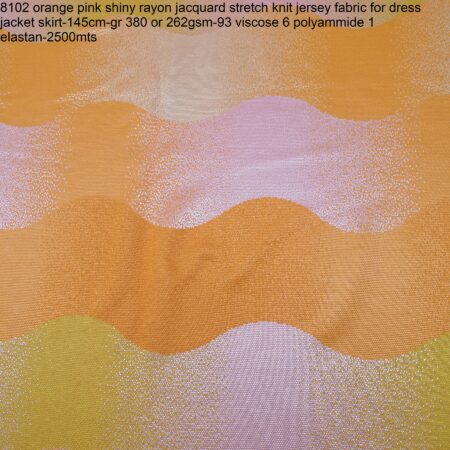 8102 orange pink shiny rayon jacquard stretch knit jersey fabric for dress jacket skirt-145cm-gr 380 or 262gsm-93 viscose 6 polyammide 1 elastan-2500mts