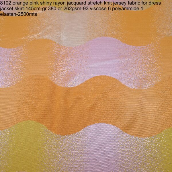8102 orange pink shiny rayon jacquard stretch knit jersey fabric for dress jacket skirt-145cm-gr 380 or 262gsm-93 viscose 6 polyammide 1 elastan-2500mts