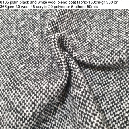 8105 plain black and white wool blend coat fabric-150cm-gr 550 or 366gsm-30 wool 45 acrylic 20 polyester 5 others-50mts
