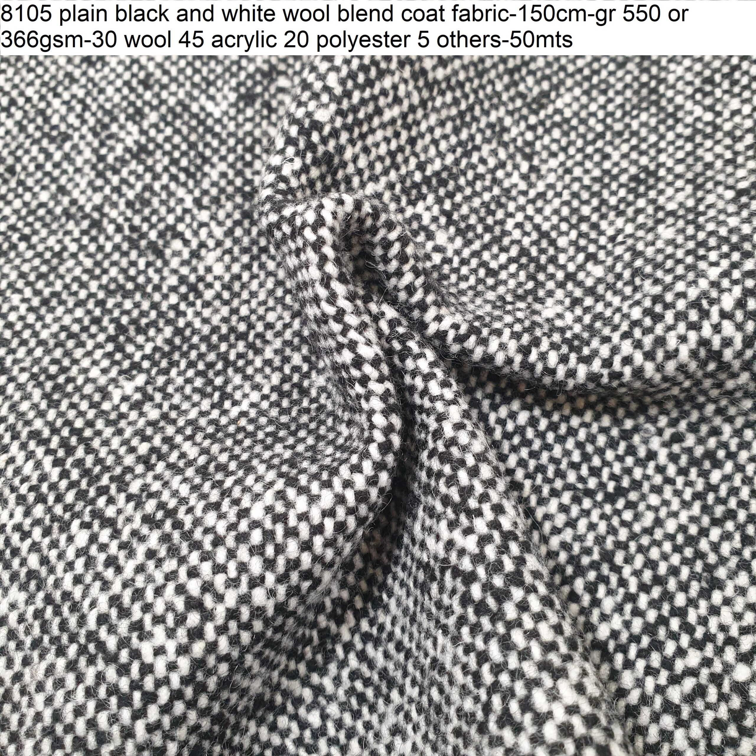 8105 plain black and white wool blend coat fabric-150cm-gr 550 or 366gsm-30 wool 45 acrylic 20 polyester 5 others-50mts