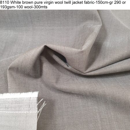 8110 White brown pure virgin wool twill jacket fabric-150cm-gr 290 or 193gsm-100 wool-300mts