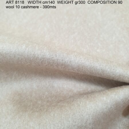 ART 8118 WIDTH cm140 WEIGHT gr300 COMPOSITION 90 wool 10 cashmere - 390mts
