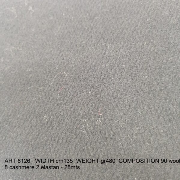 ART 8126 WIDTH cm135 WEIGHT gr480 COMPOSITION 90 wool 8 cashmere 2 elastan - 28mts