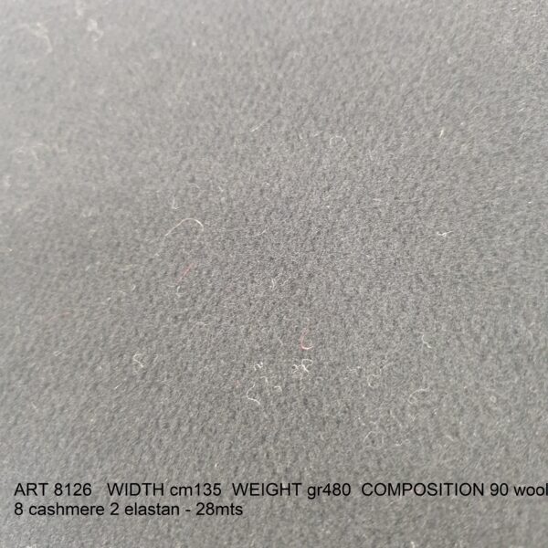 ART 8126 WIDTH cm135 WEIGHT gr480 COMPOSITION 90 wool 8 cashmere 2 elastan - 28mts