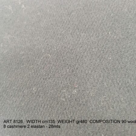 ART 8126 WIDTH cm135 WEIGHT gr480 COMPOSITION 90 wool 8 cashmere 2 elastan - 28mts