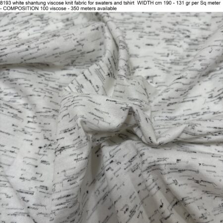 8193 white shantung viscose knit fabric for sweaters and tshirt WIDTH cm 190 - 131 gr per Sq meter - COMPOSITION 100 viscose - 350 meters available