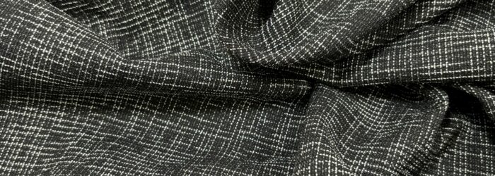 8200 comfort stretch windowpane black cotton blend jacket skirt pants fabric WIDTH cm 155 - 251 gr per Sq meter - COMPOSITION 74 cotton 13 viscose 7 silk 4 polyammide 2 el