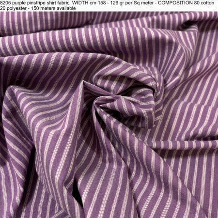 8205 purple pinstripe shirt fabric WIDTH cm 158 - 126 gr per Sq meter - COMPOSITION 80 cotton 20 polyester - 150 meters available